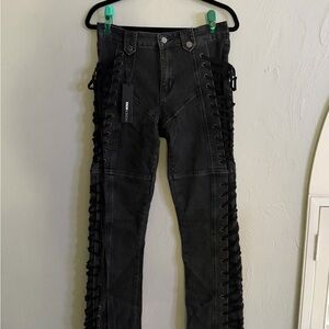Black Lace-Up Side Detail Skinny Jeans